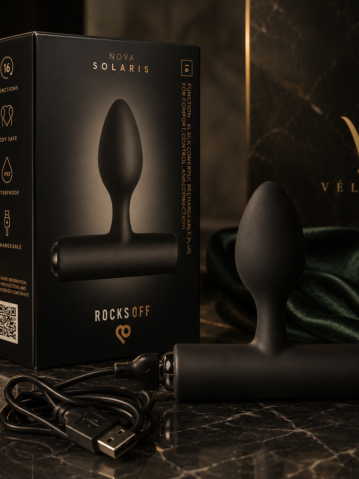 ROCKS-OFF - NOVA SOLARIS RECHARGEABLE SLIM & POWERFUL ANAL PLUG 16 FUNCTION BLACK