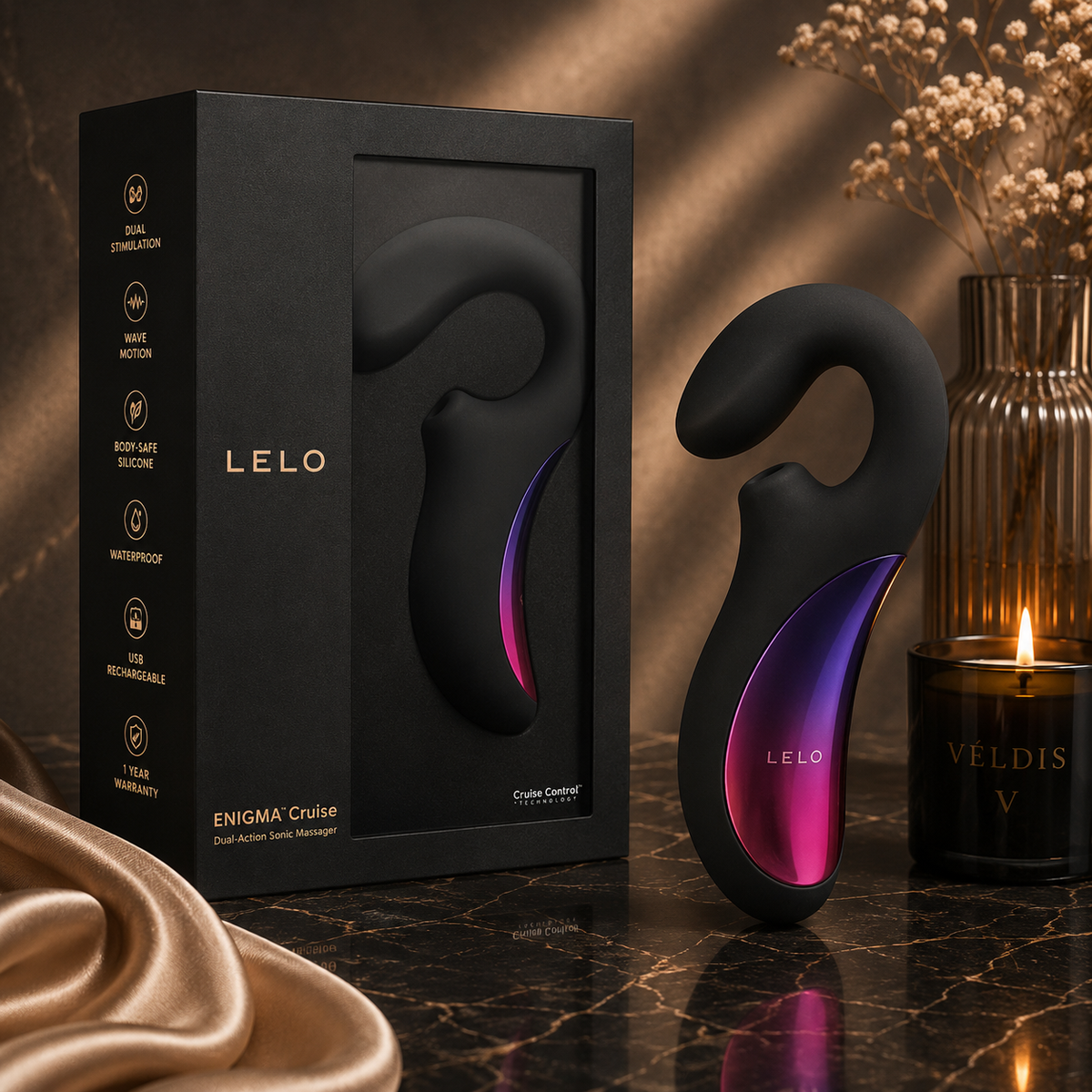 LELO Enigma™ Cruise Obsidian Black | Luxury Dual-Stimulation Massager | VÉLDIS