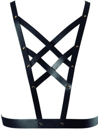 Maze Crossed Harness with Neckline — Black